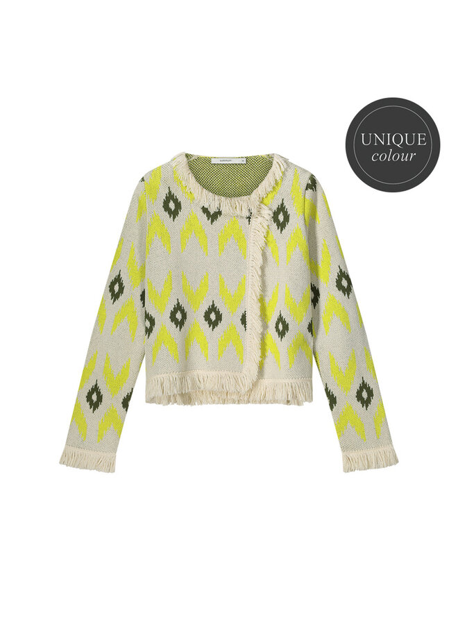 7s5900-70008 202 Summum Knitted jacket ikat jacquard knit  Mimosayellow