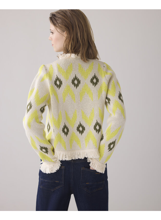 7s5900-70008 202 Summum Knitted jacket ikat jacquard knit  Mimosayellow