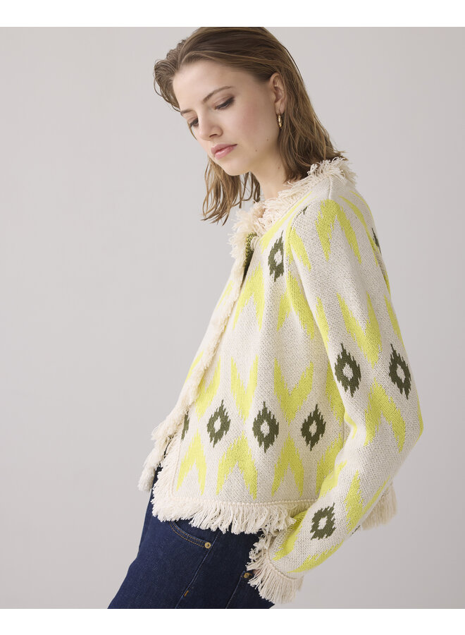 7s5900-70008 202 Summum Knitted jacket ikat jacquard knit  Mimosayellow