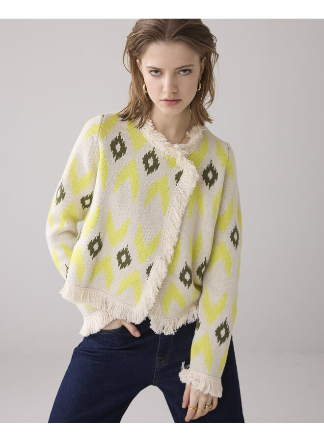 7s5900-70008 202 Summum Knitted jacket ikat jacquard knit  Mimosayellow
