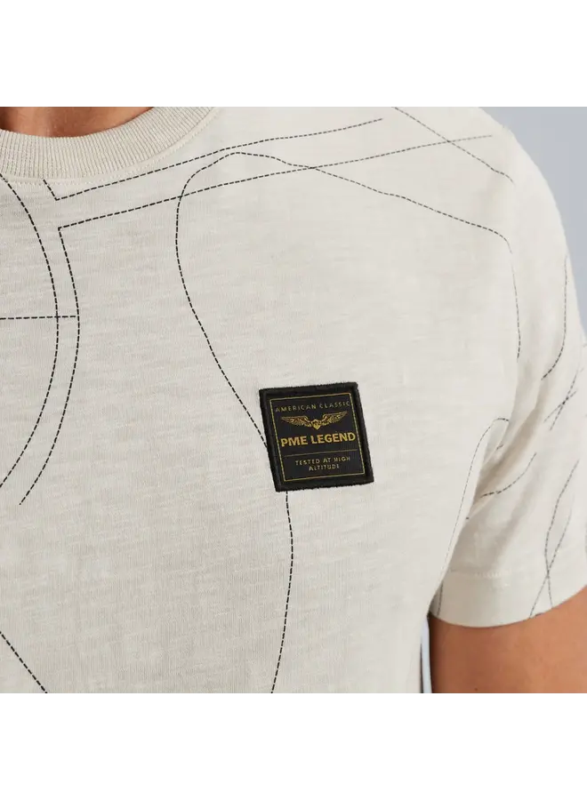 PTSS2502561 7013 PME Legend Short sleeve r-neck slub jersey panel print Bone White