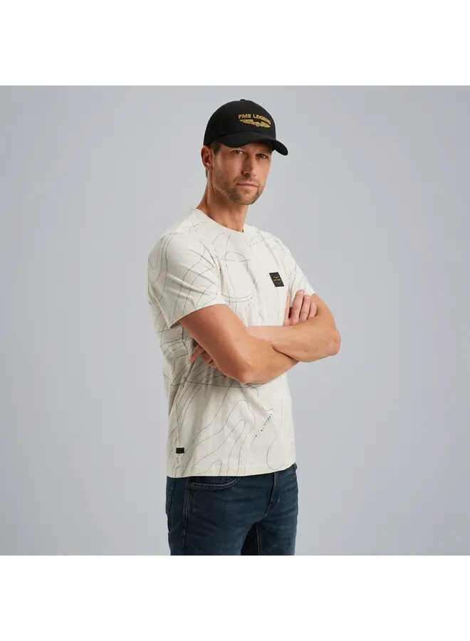 PTSS2502561 7013 PME Legend Short sleeve r-neck slub jersey panel print Bone White