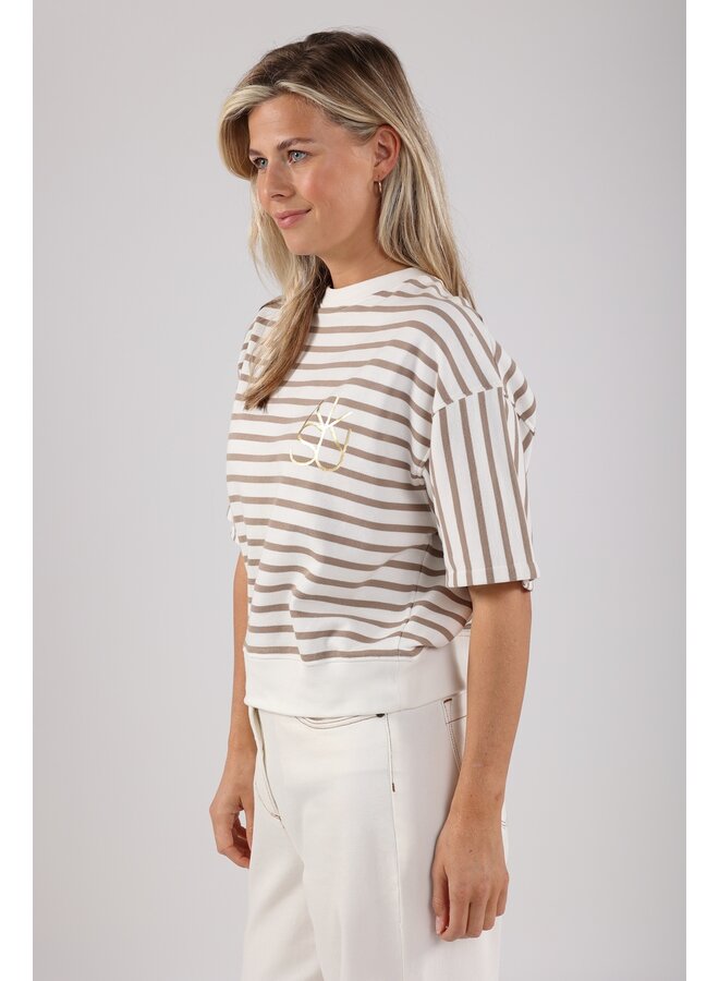 NKS03007 240 Nukus Lotte Pullover Stripe Offwhite/Dark Sand