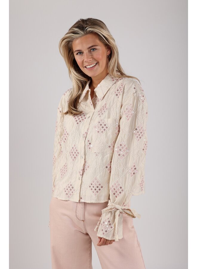 NKS02040 79 Nukus Loes Blouse Paillet Offwhite/Blush