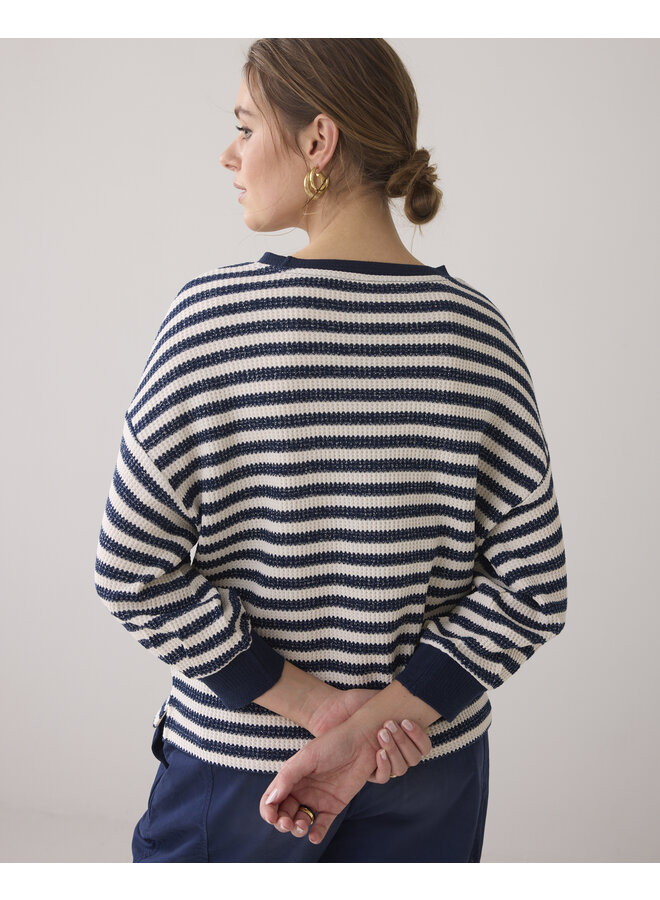 3s5082-30670 480 Summum Jersey Sweater Waffle Lurex Stripe  Navynoir