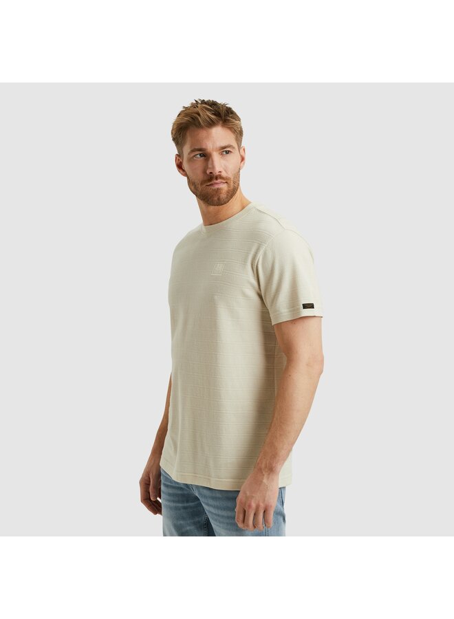 PTSS2502563 7013 PME Legend Short sleeve r-neck jacquard stripes Bone White