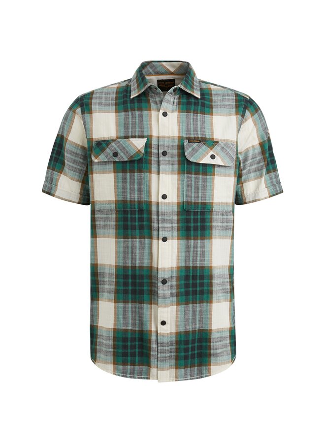 PSIS2503234 6072 PME Legend Short Sleeve Shirt Y/D Slub Herringbone Check Deep Jungle