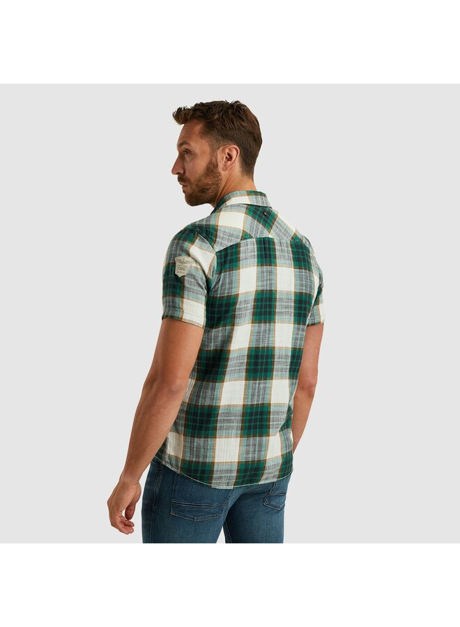 PSIS2503234 6072 PME Legend Short Sleeve Shirt Y/D Slub Herringbone Check Deep Jungle