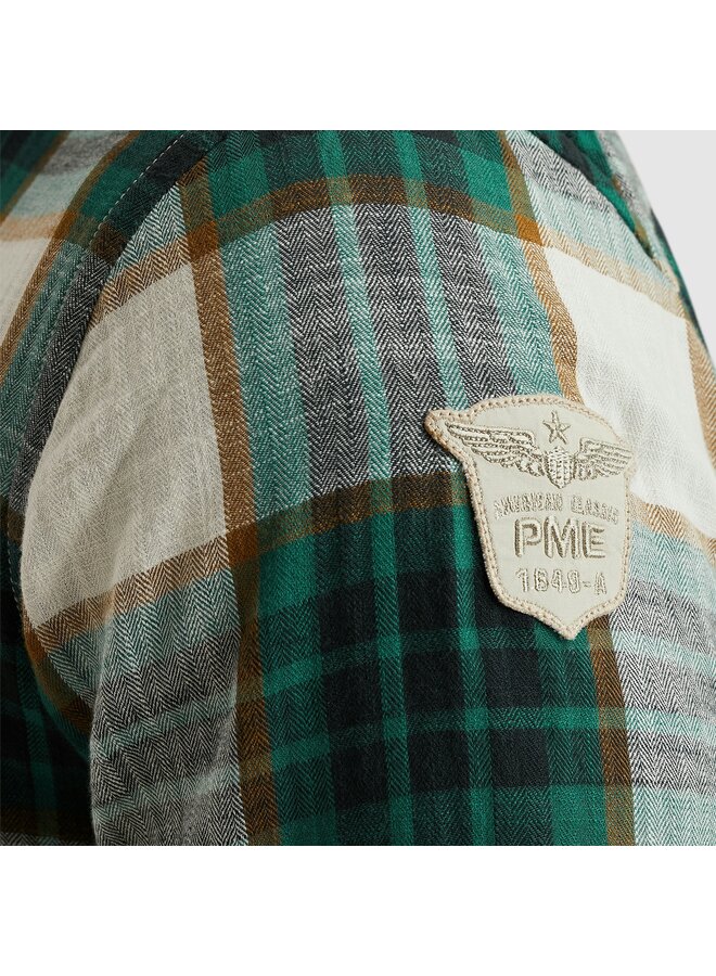 PSIS2503234 6072 PME Legend Short Sleeve Shirt Y/D Slub Herringbone Check Deep Jungle