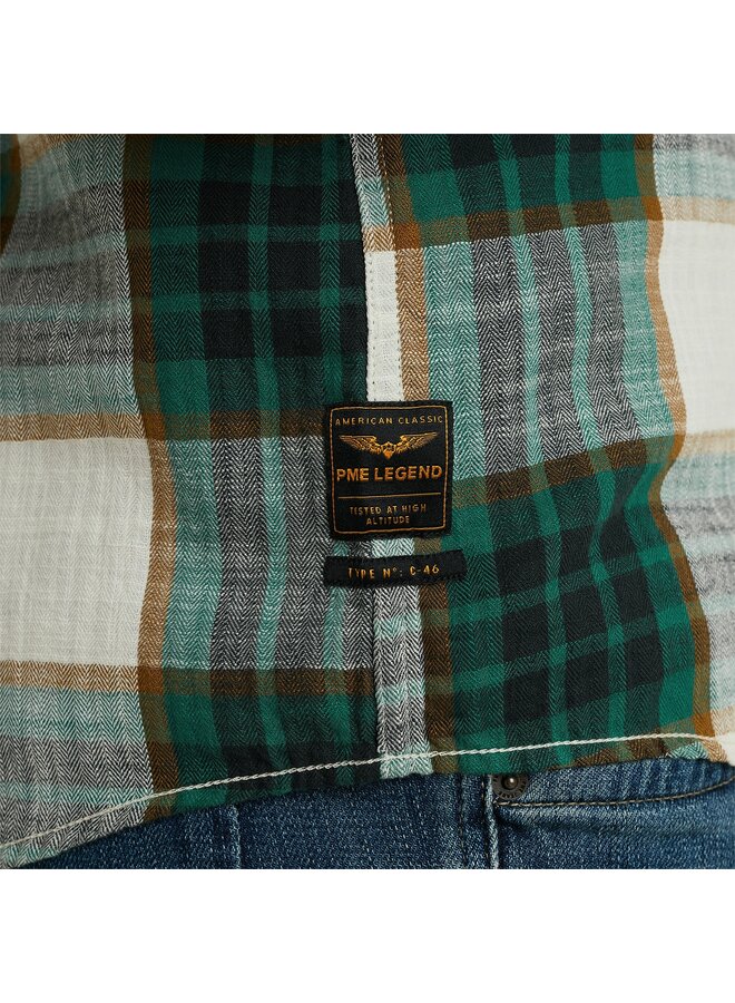 PSIS2503234 6072 PME Legend Short Sleeve Shirt Y/D Slub Herringbone Check Deep Jungle