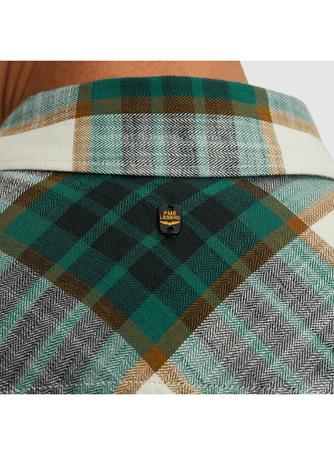PSIS2503234 6072 PME Legend Short Sleeve Shirt Y/D Slub Herringbone Check Deep Jungle