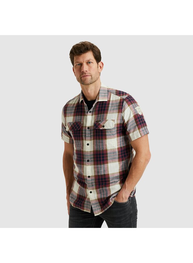 PSIS2503234 4021 PME Legend Short Sleeve Shirt Y/D Slub Herringbone Check Dry Rose