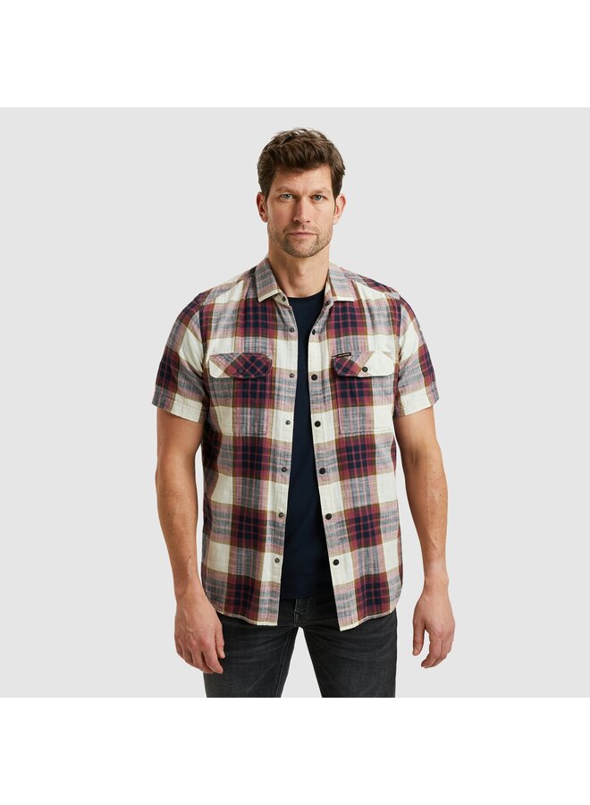 PSIS2503234 4021 PME Legend Short Sleeve Shirt Y/D Slub Herringbone Check Dry Rose