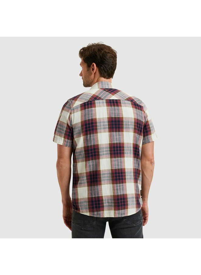 PSIS2503234 4021 PME Legend Short Sleeve Shirt Y/D Slub Herringbone Check Dry Rose