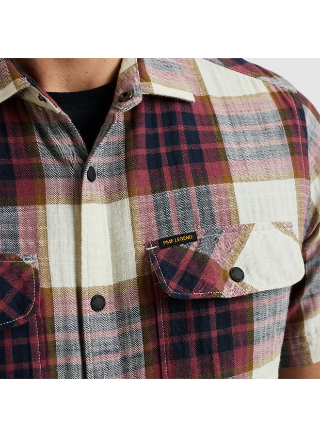 PSIS2503234 4021 PME Legend Short Sleeve Shirt Y/D Slub Herringbone Check Dry Rose