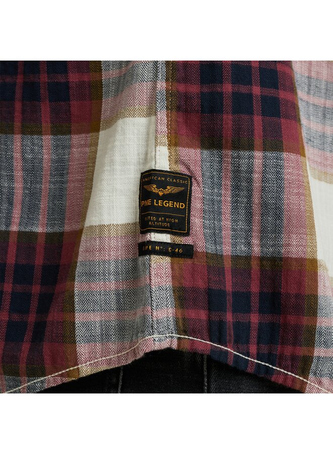 PSIS2503234 4021 PME Legend Short Sleeve Shirt Y/D Slub Herringbone Check Dry Rose
