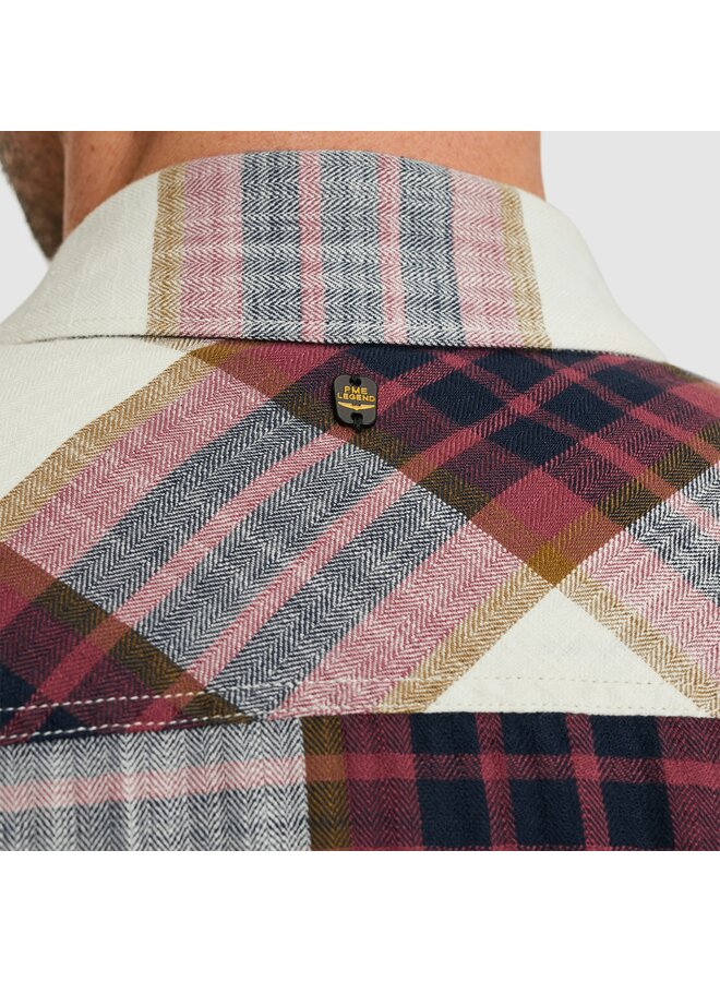 PSIS2503234 4021 PME Legend Short Sleeve Shirt Y/D Slub Herringbone Check Dry Rose