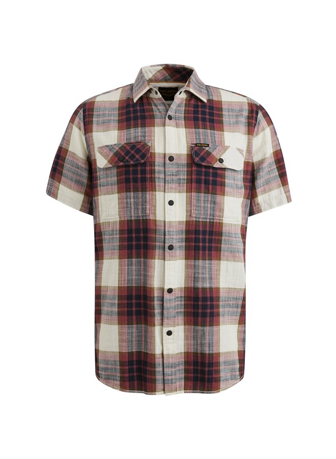 PSIS2503234 4021 PME Legend Short Sleeve Shirt Y/D Slub Herringbone Check Dry Rose