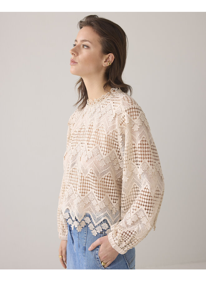 2s3220-12182 702 Summum Longsleeve top Lace  Pebblebeige
