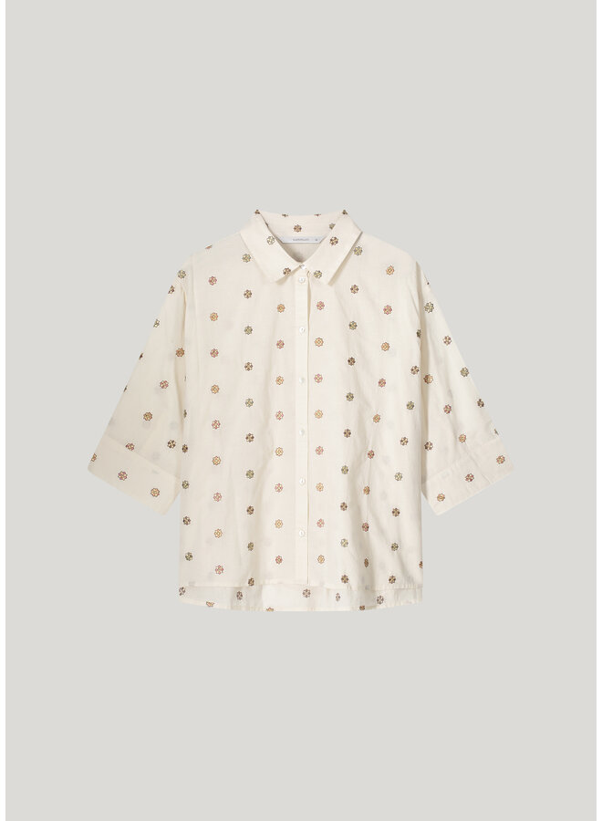 2s3054-11624 122 Summum 3/4 sleeve blouse Scattered Emboideryy  Ivory
