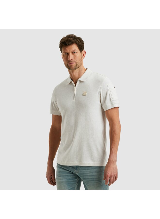 PPSS2503857 7013 PME Legend Short sleeve polo interlock melange zip Bone White