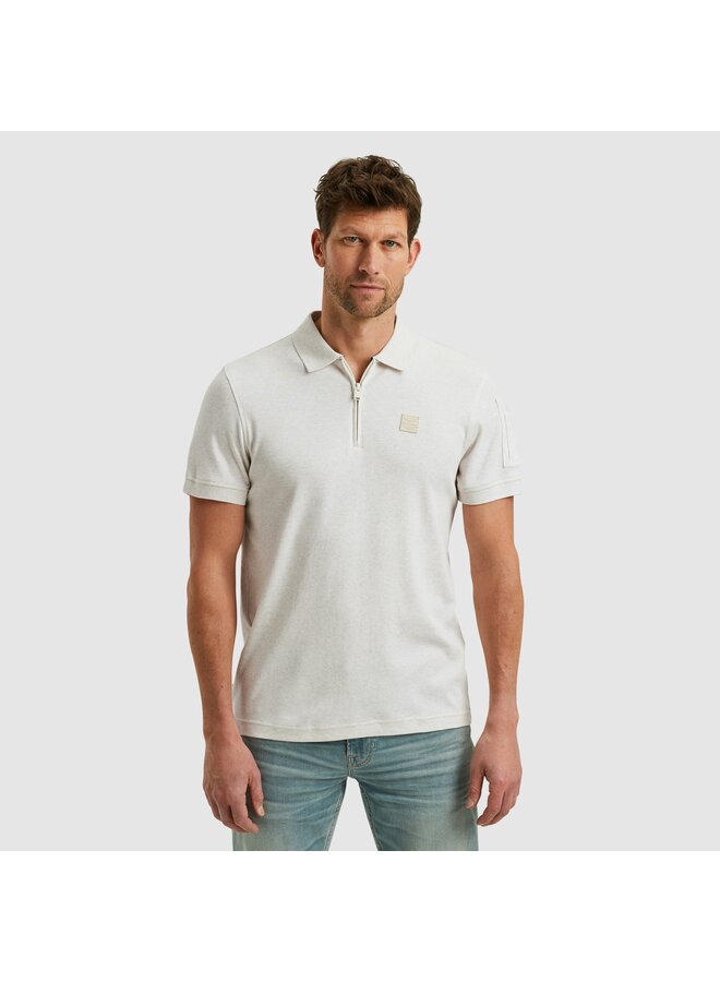 PPSS2503857 7013 PME Legend Short sleeve polo interlock melange zip Bone White