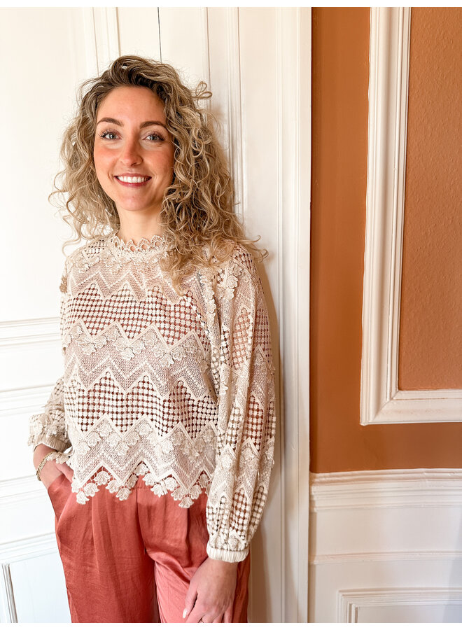 2s3220-12182 702 Summum Longsleeve top Lace  Pebblebeige