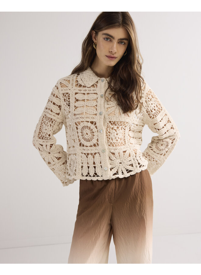 7s7920-70021 122 Summum Short cardigan flower crochet knit  Ivory