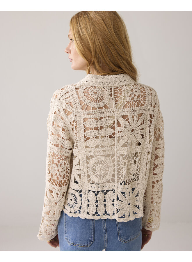 7s7920-70021 122 Summum Short cardigan flower crochet knit  Ivory