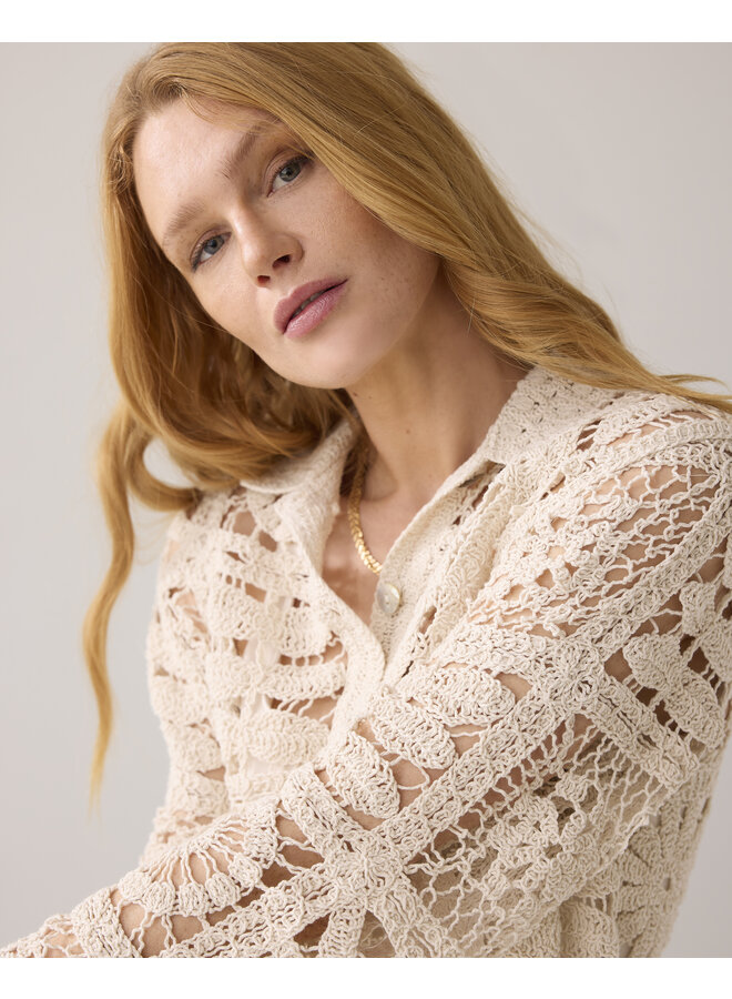 7s7920-70021 122 Summum Short cardigan flower crochet knit  Ivory