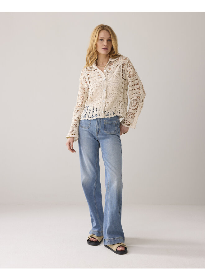 7s7920-70021 122 Summum Short cardigan flower crochet knit  Ivory