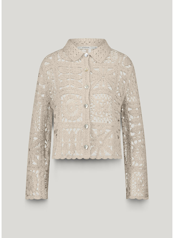 7s7920-70021 122 Summum Short cardigan flower crochet knit  Ivory