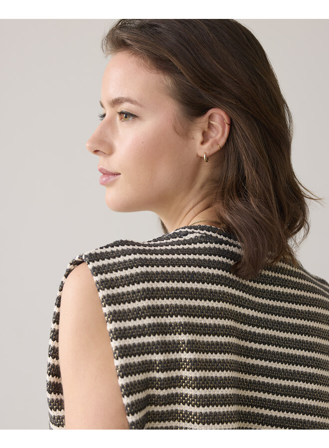 3s5148-30697 985 Summum Sleeveless top knitted stripe coated  Black-Ivory