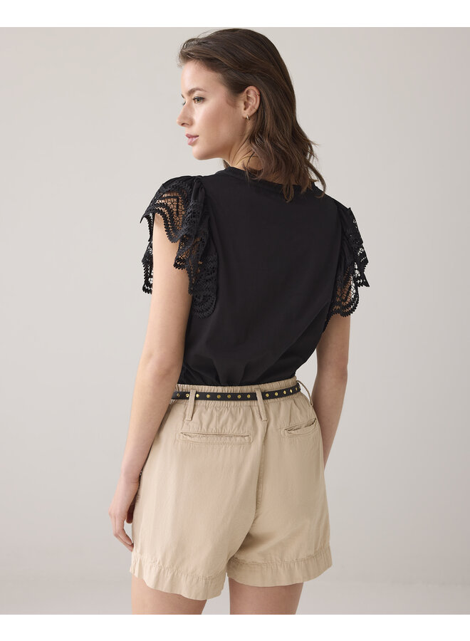 3s5025-30609 990 Summum Butterfly sleeve top with lace  Black