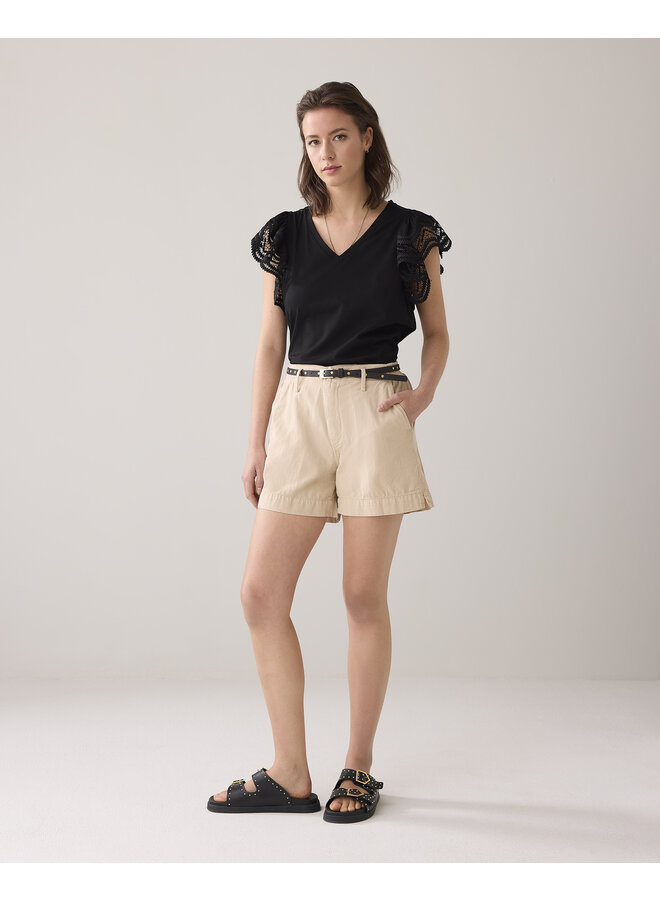 3s5025-30609 990 Summum Butterfly sleeve top with lace  Black