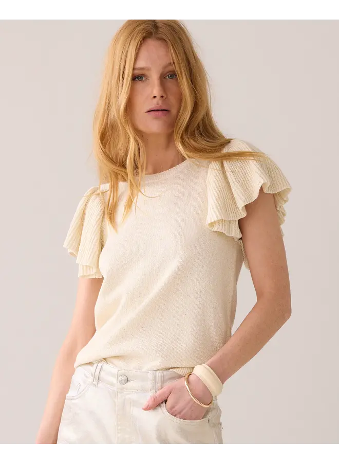 7s7908-70023 122 Summum QUINTY: Sleeveless volant top rustic shimmer knit  Ivory