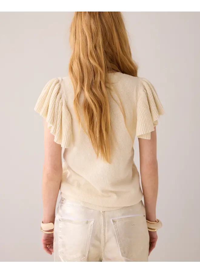 7s7908-70023 122 Summum QUINTY: Sleeveless volant top rustic shimmer knit  Ivory