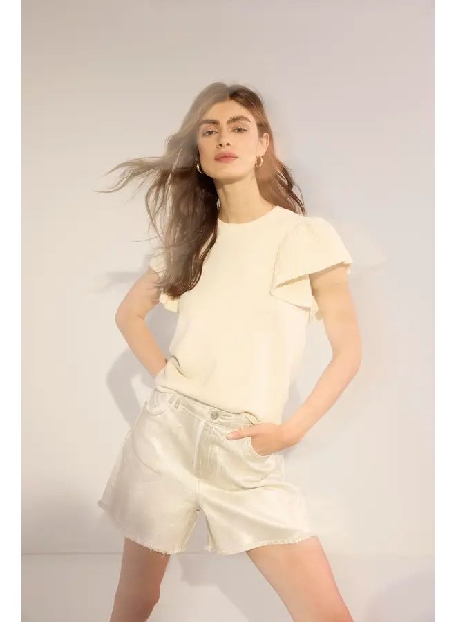 7s7908-70023 122 Summum QUINTY: Sleeveless volant top rustic shimmer knit  Ivory
