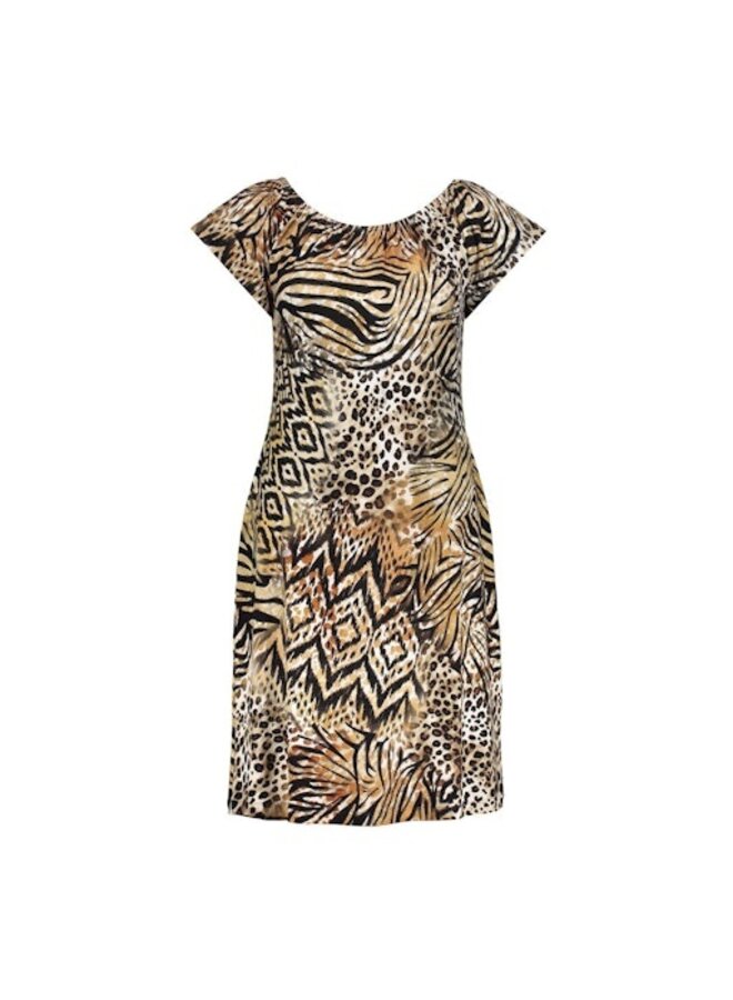 57363-60 MAY 775 Geisha Dress elastic shoulder jersey AOP PR.06-25-2 brown/black
