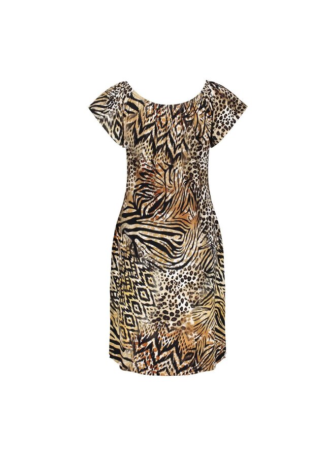57363-60 MAY 775 Geisha Dress elastic shoulder jersey AOP PR.06-25-2 brown/black