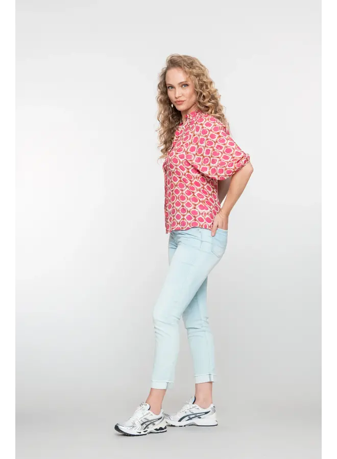 53459-20 010 Geisha Blouse  off-white Fuchsia