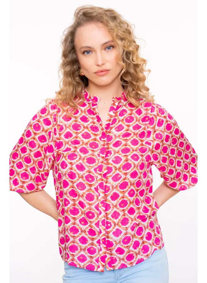53459-20 010 Geisha Blouse  off-white Fuchsia