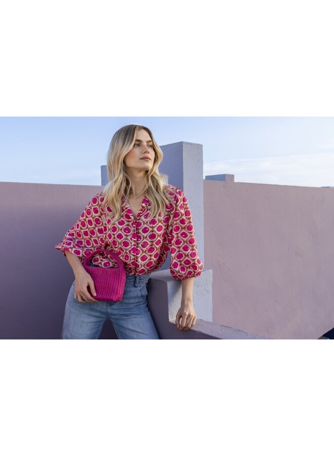 53459-20 010 Geisha Blouse  off-white Fuchsia