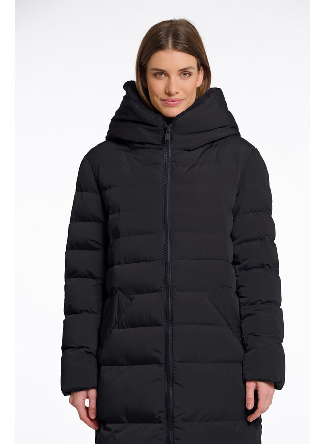 Keilafur.7002511 Rino & Pelle Long padded hooded coat with faux fur  Black stone