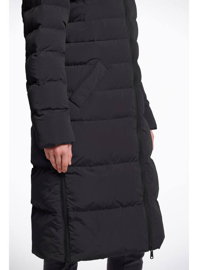 Keilafur.7002511 Rino & Pelle Long padded hooded coat with faux fur  Black stone