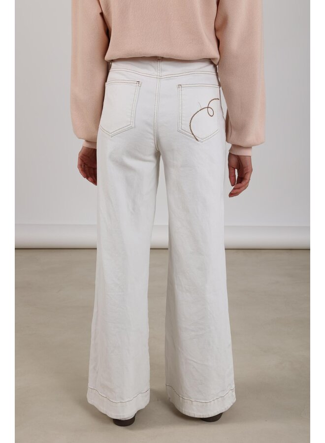 NKF09051 17 Nukus Abby Pants Denim Embroidery Off White