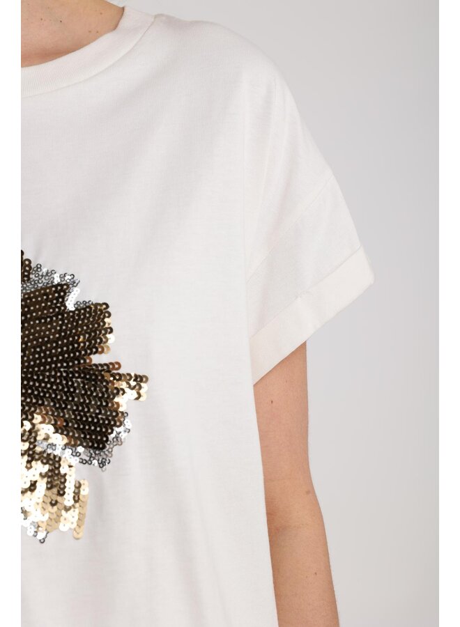 NKF04004 126 Nukus Rimona Shirt Paillet Flower Offwhite/Gold
