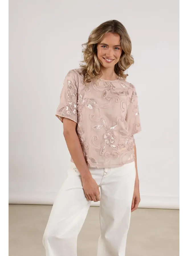 NKF01059 266 Nukus Octavia Top Paillet Dusty Pink