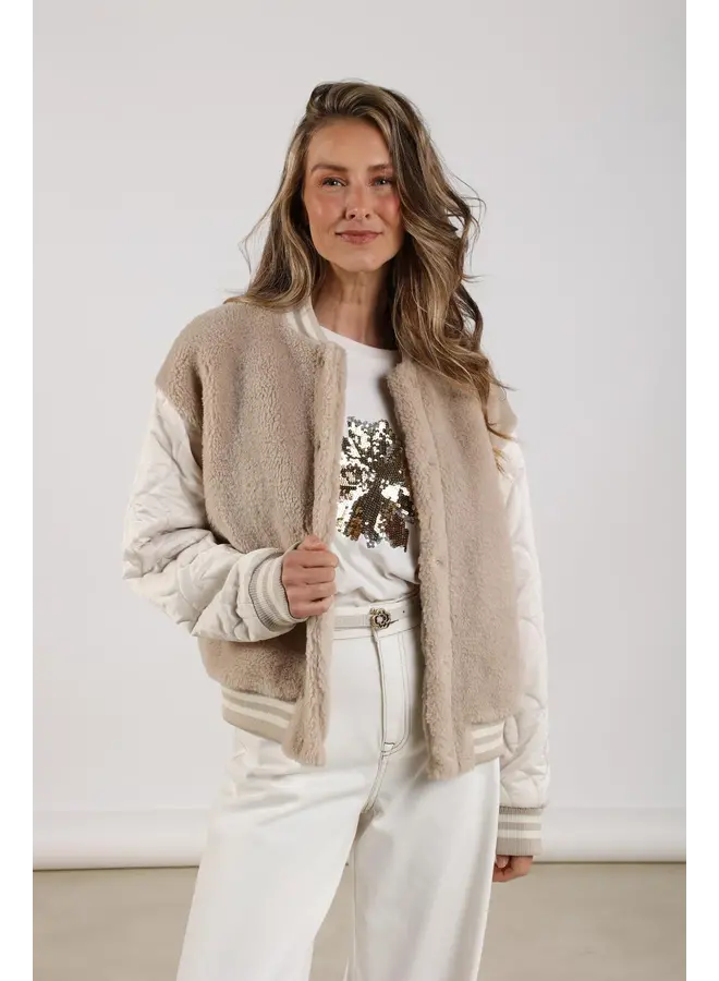 NKF04004 126 Nukus Rimona Shirt Paillet Flower Offwhite/Gold