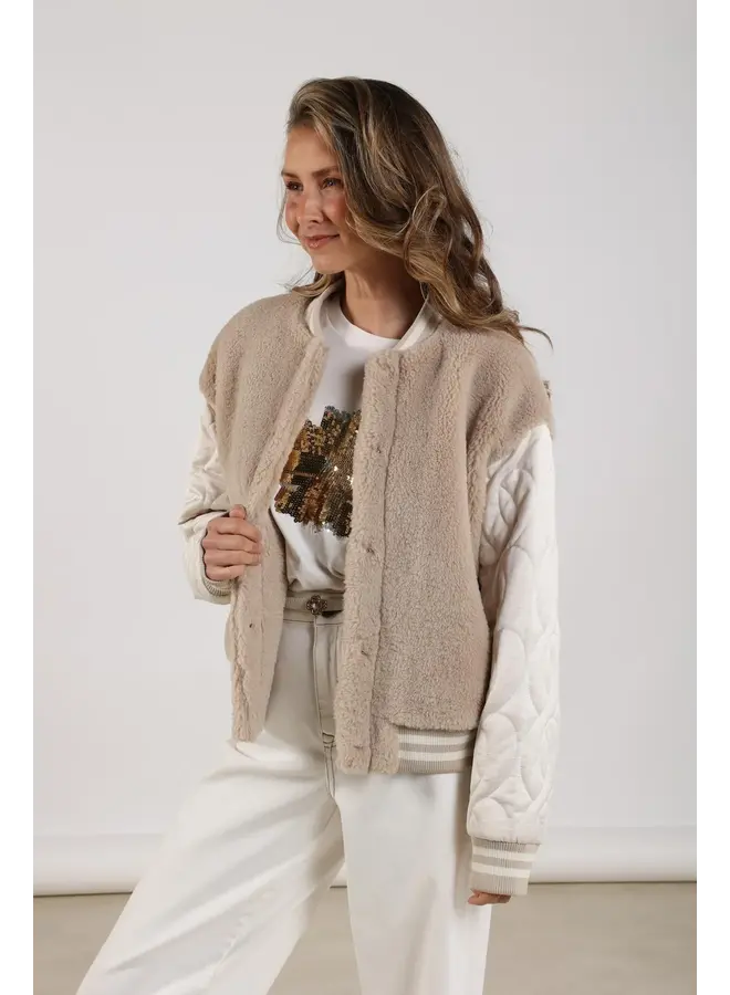 NKF04004 126 Nukus Rimona Shirt Paillet Flower Offwhite/Gold